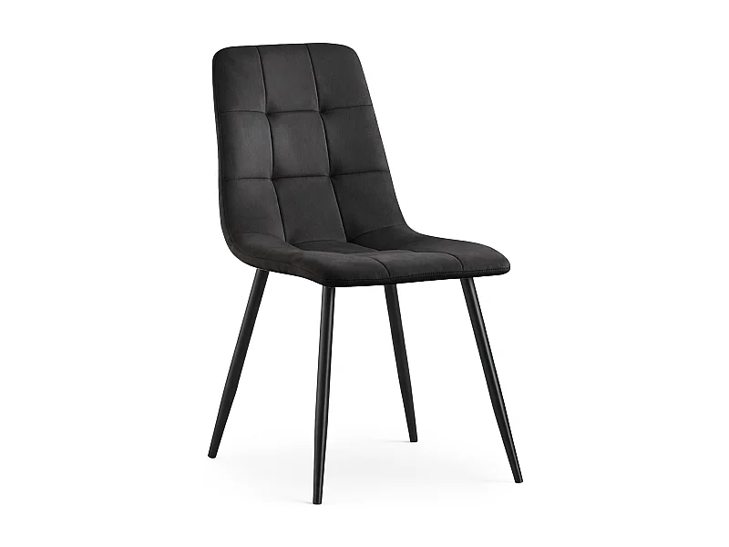 Chaise en velours matelassée NERO Noire pieds noirs