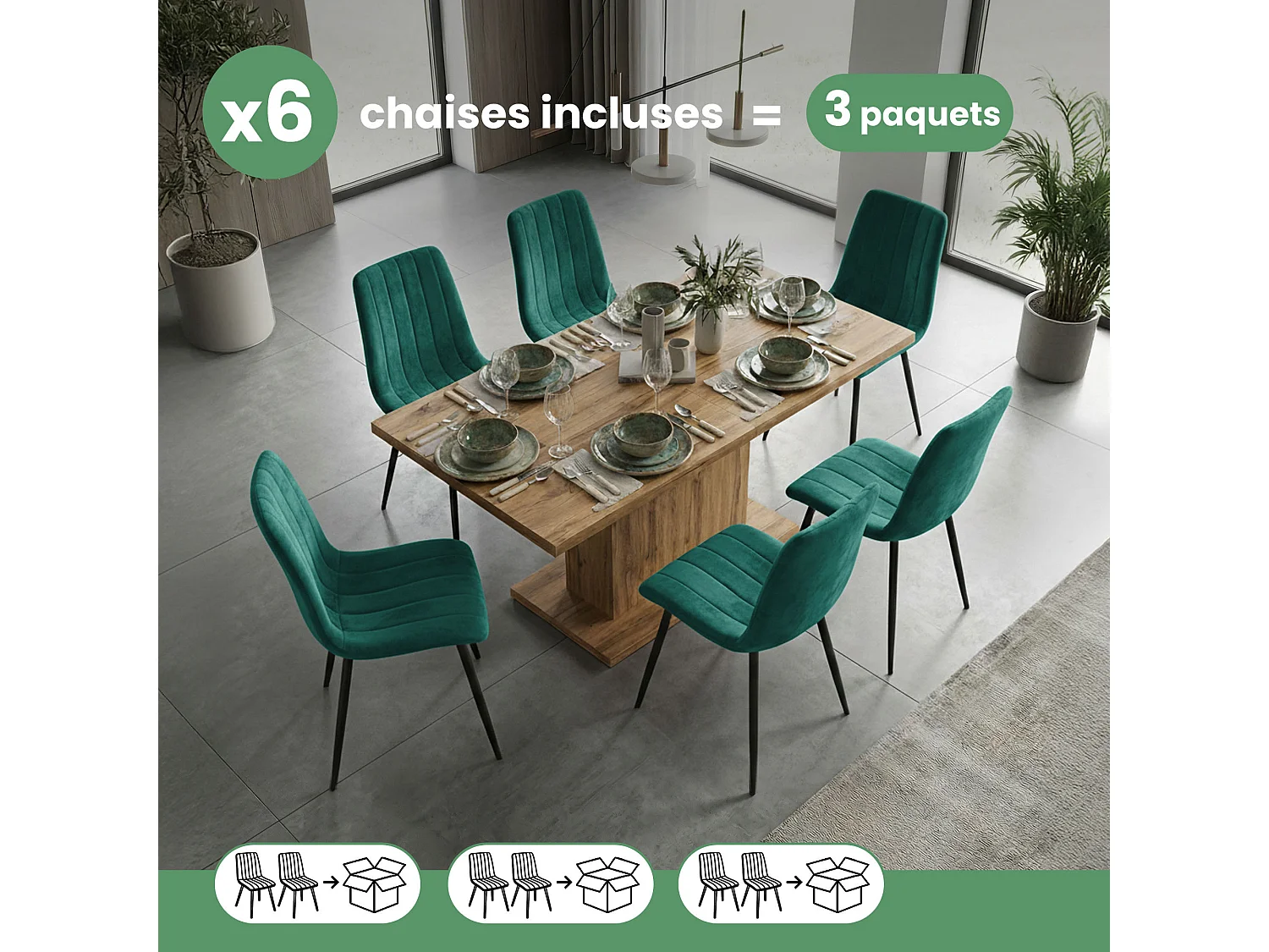 6x Welurowe krzesło tapicerowane pikowane Butelkowa Zieleń LIVO Czarne nogi