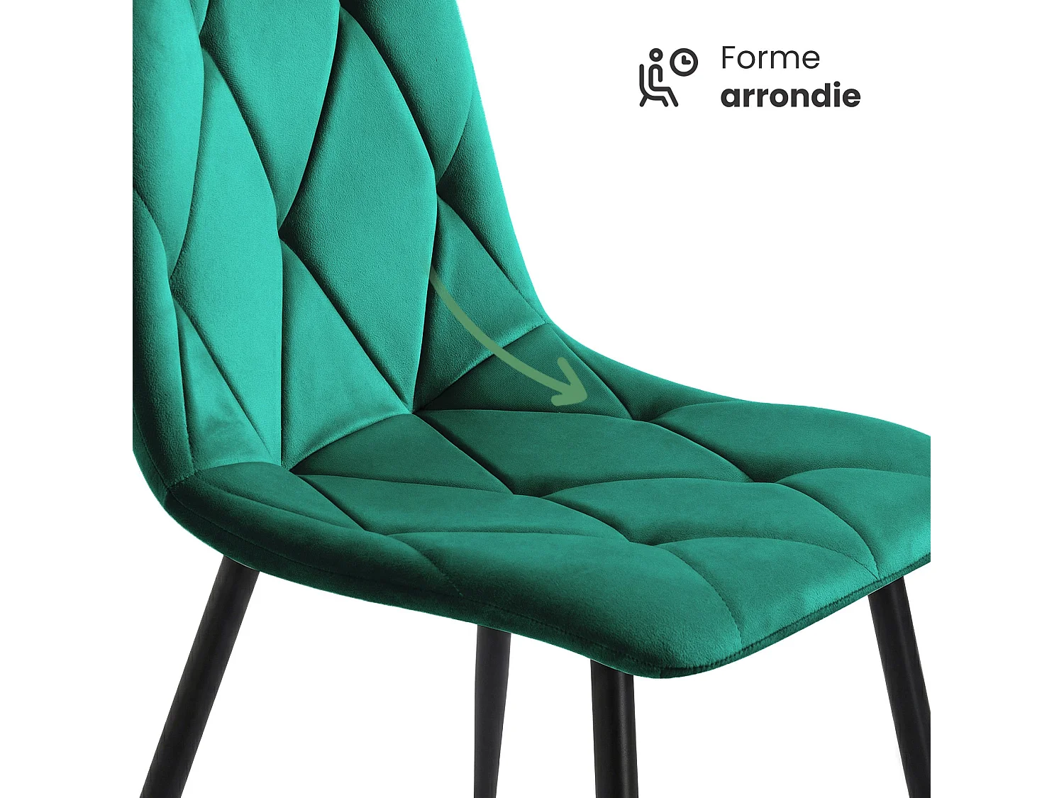 Chaise en velours matelassée MILO Vert Bouteille pieds noirs