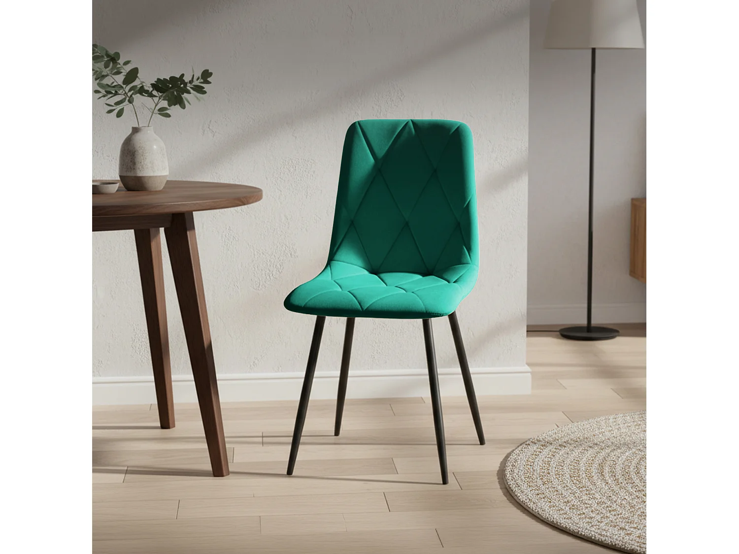 Cadeira de veludo acolchoada MILO Verde Garrafa pernas pretas