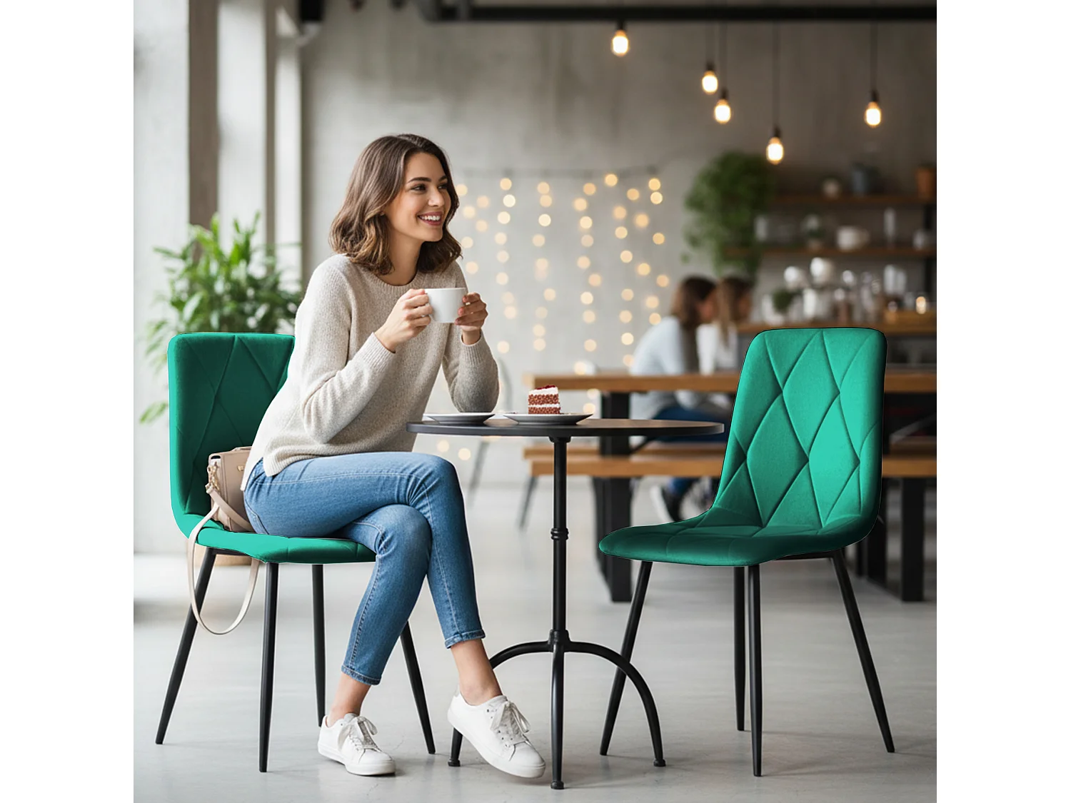 Cadeira de veludo acolchoada MILO Verde Garrafa pernas pretas
