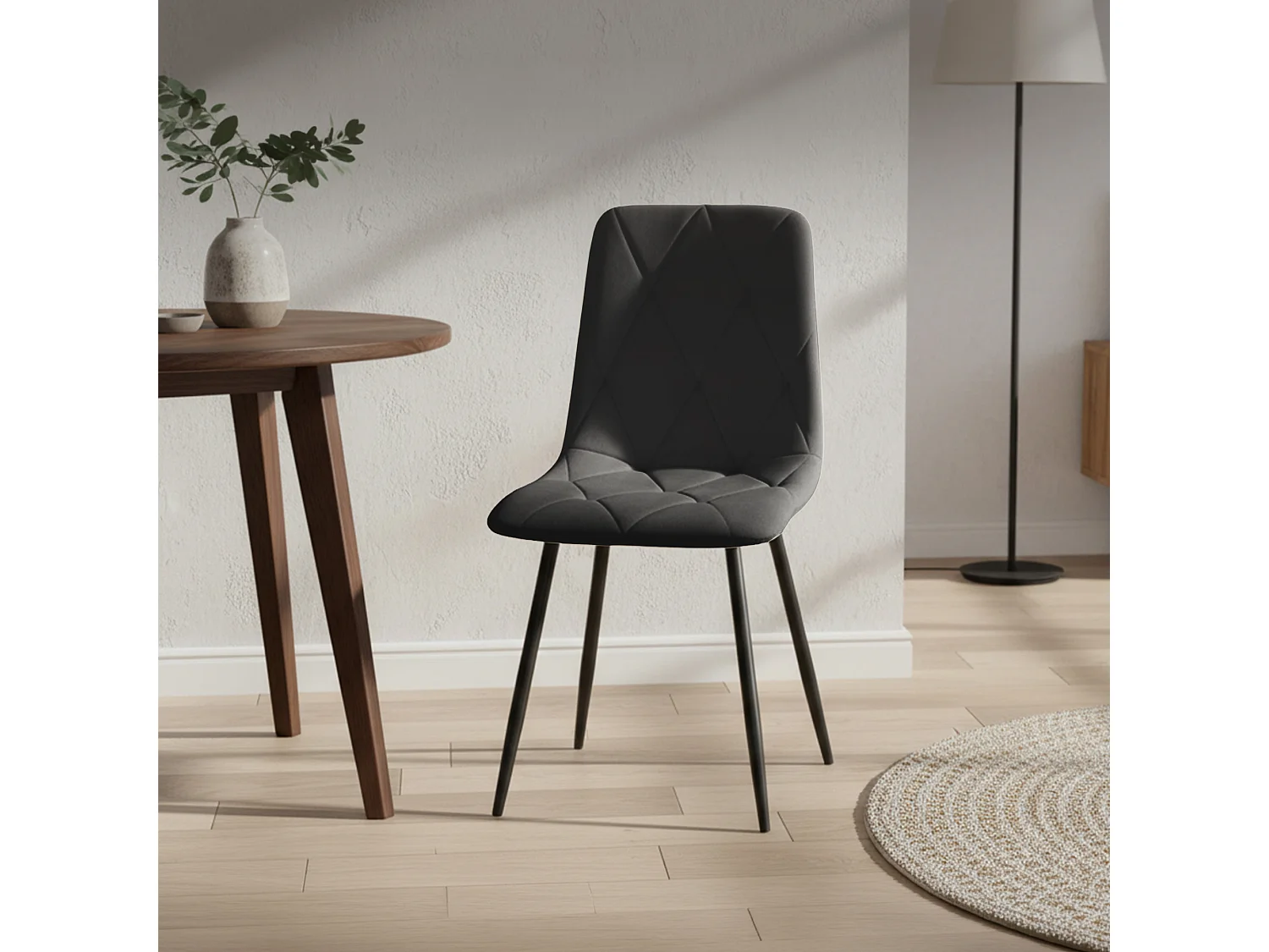 Welurowe krzesło tapicerowane pikowane Czarne MILO Czarne nogi