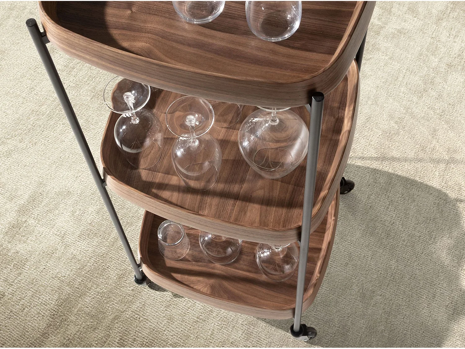 Minibar trolley van walnoot en zwart staal 3291 ANGEL CERDA