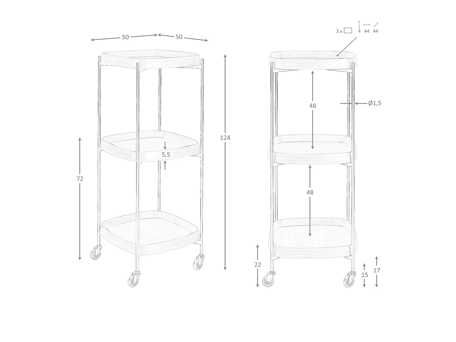 Minibar trolley van walnoot en zwart staal 3291 ANGEL CERDA