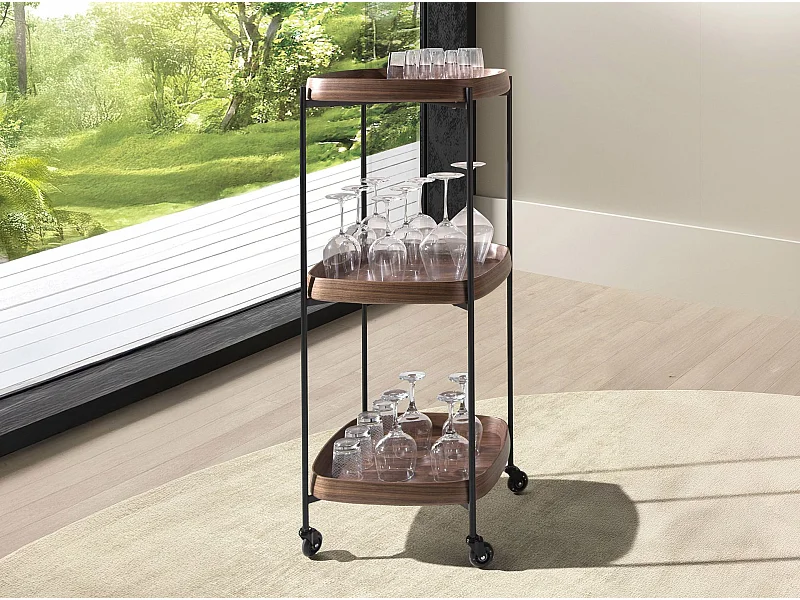 Minibar-Servierwagen aus Nussbaumholz und schwarzem Stahl 3291 ANGEL CERDA
