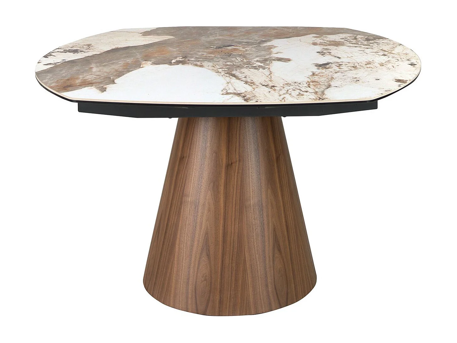 Oval barrel-shaped extendable dining table with porcelain marble top and walnut wood 1187 ANGEL CERDA