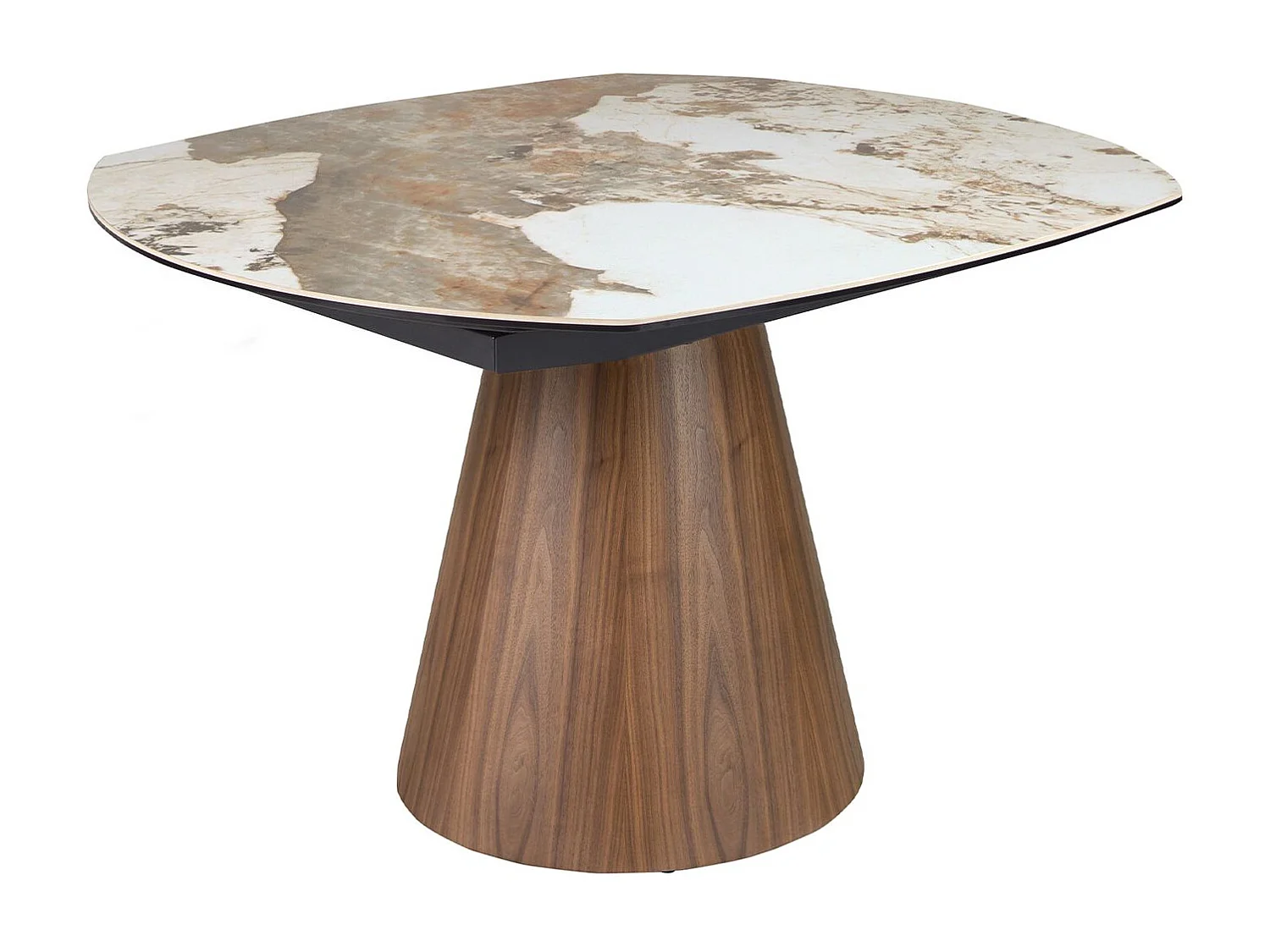 Oval barrel-shaped extendable dining table with porcelain marble top and walnut wood 1187 ANGEL CERDA