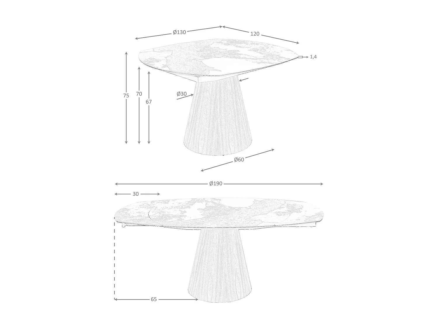 Oval barrel-shaped extendable dining table with porcelain marble top and walnut wood 1187 ANGEL CERDA
