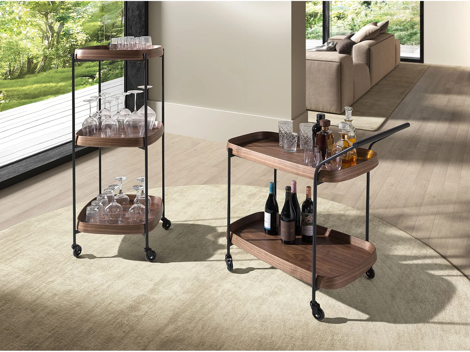 Minibar trolley van walnoot en zwart staal 3290 ANGEL CERDA