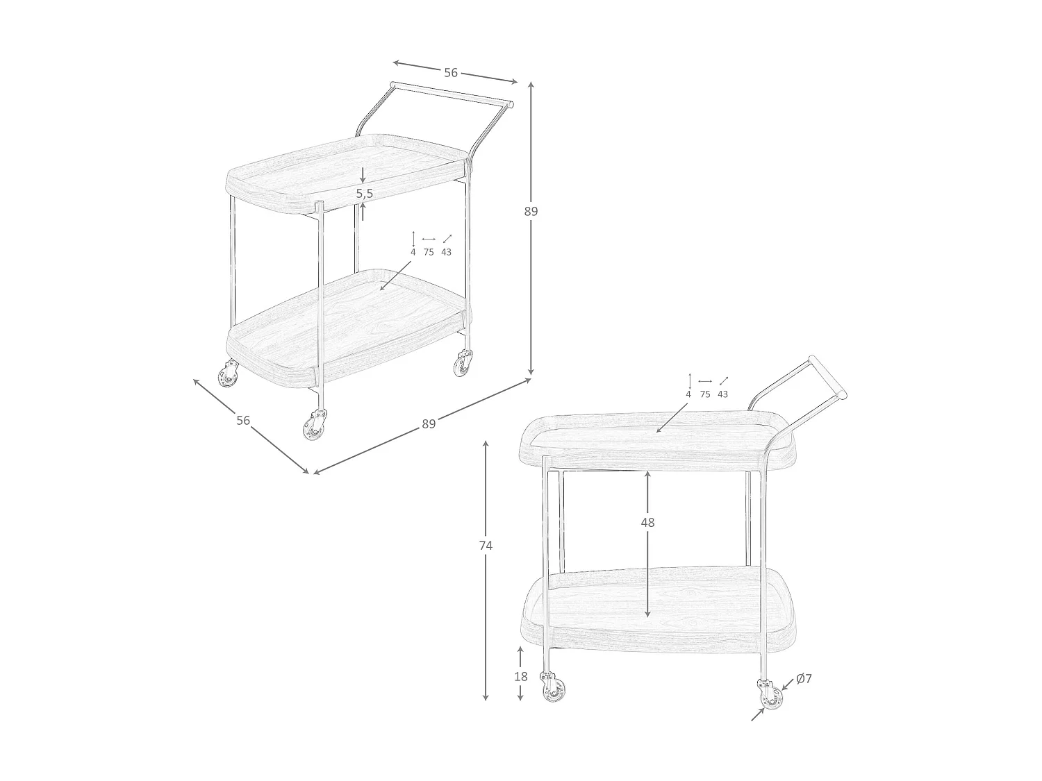 Minibar trolley van walnoot en zwart staal 3290 ANGEL CERDA