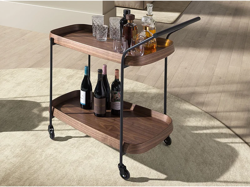 Minibar-Servierwagen aus Nussbaumholz und schwarzem Stahl 3290 ANGEL CERDA