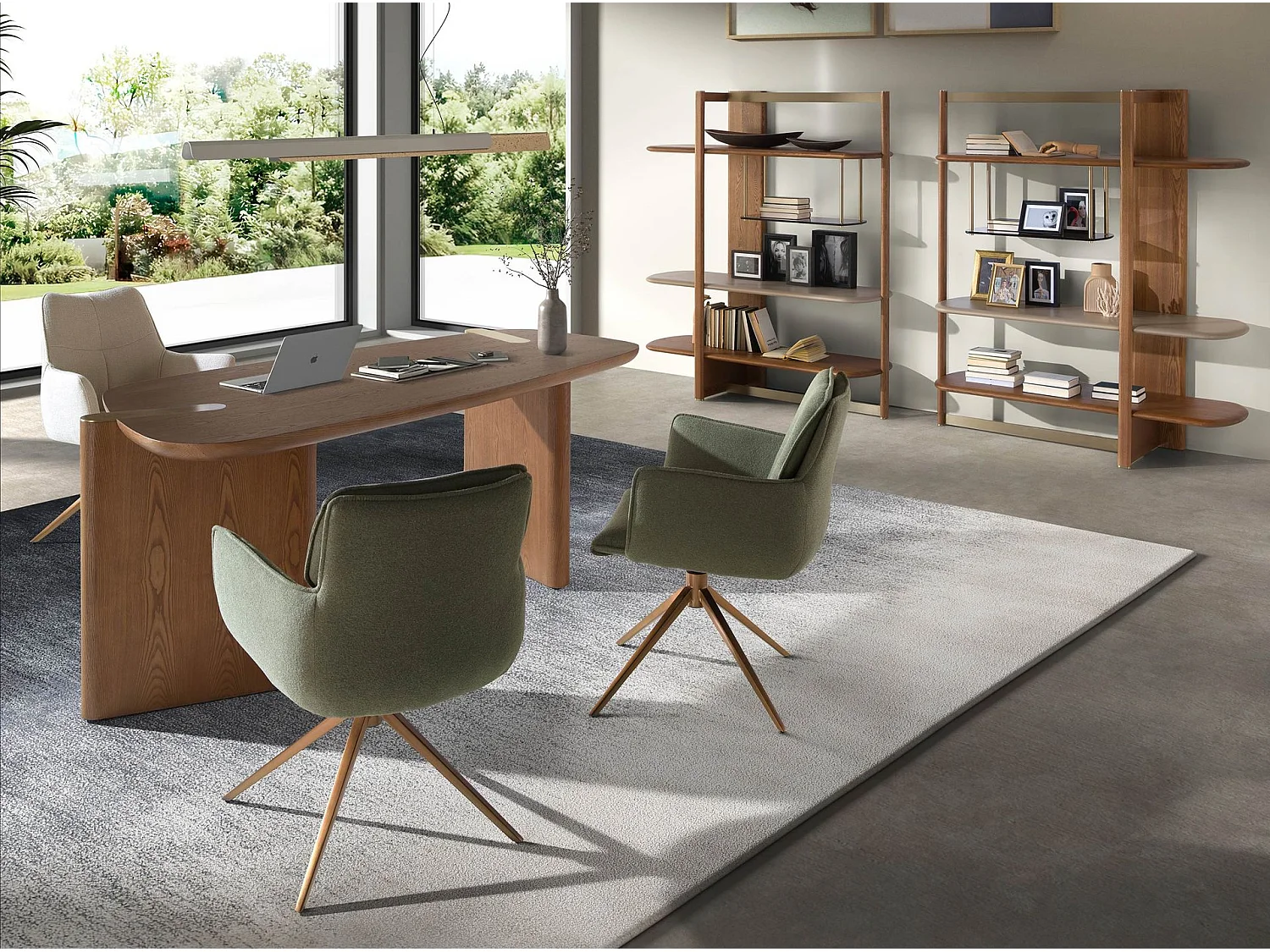 Linkes rechteckiges Regal aus hellem Nussbaumholz und Holz in Greige-Farbe 3300 ANGEL CERDA