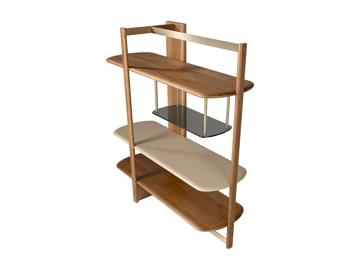 Linkes rechteckiges Regal aus hellem Nussbaumholz und Holz in Greige-Farbe 3300 ANGEL CERDA