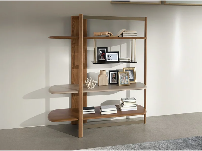 Linkes rechteckiges Regal aus hellem Nussbaumholz und Holz in Greige-Farbe 3300 ANGEL CERDA