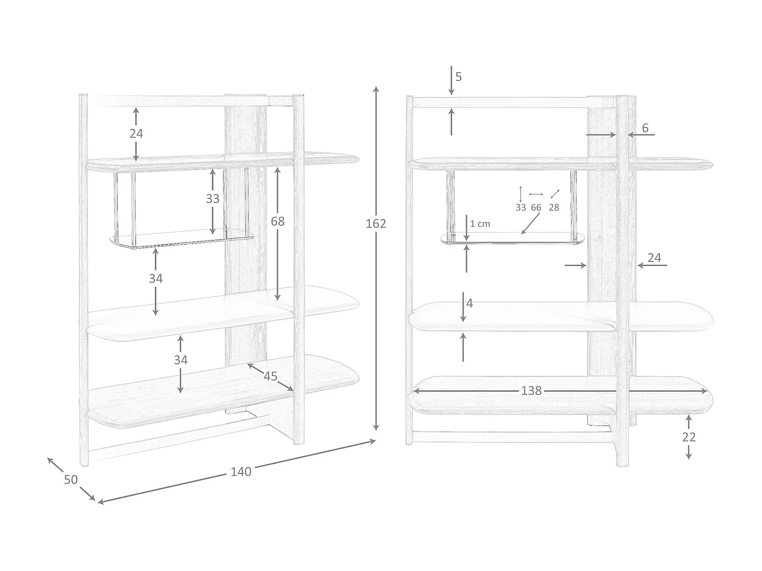 Rechtes rechteckiges Regal aus hellem Nussbaumholz und Holz in Greige-Farbe 3299 ANGEL CERDA