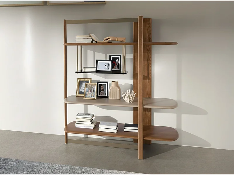Rechtes rechteckiges Regal aus hellem Nussbaumholz und Holz in Greige-Farbe 3299 ANGEL CERDA