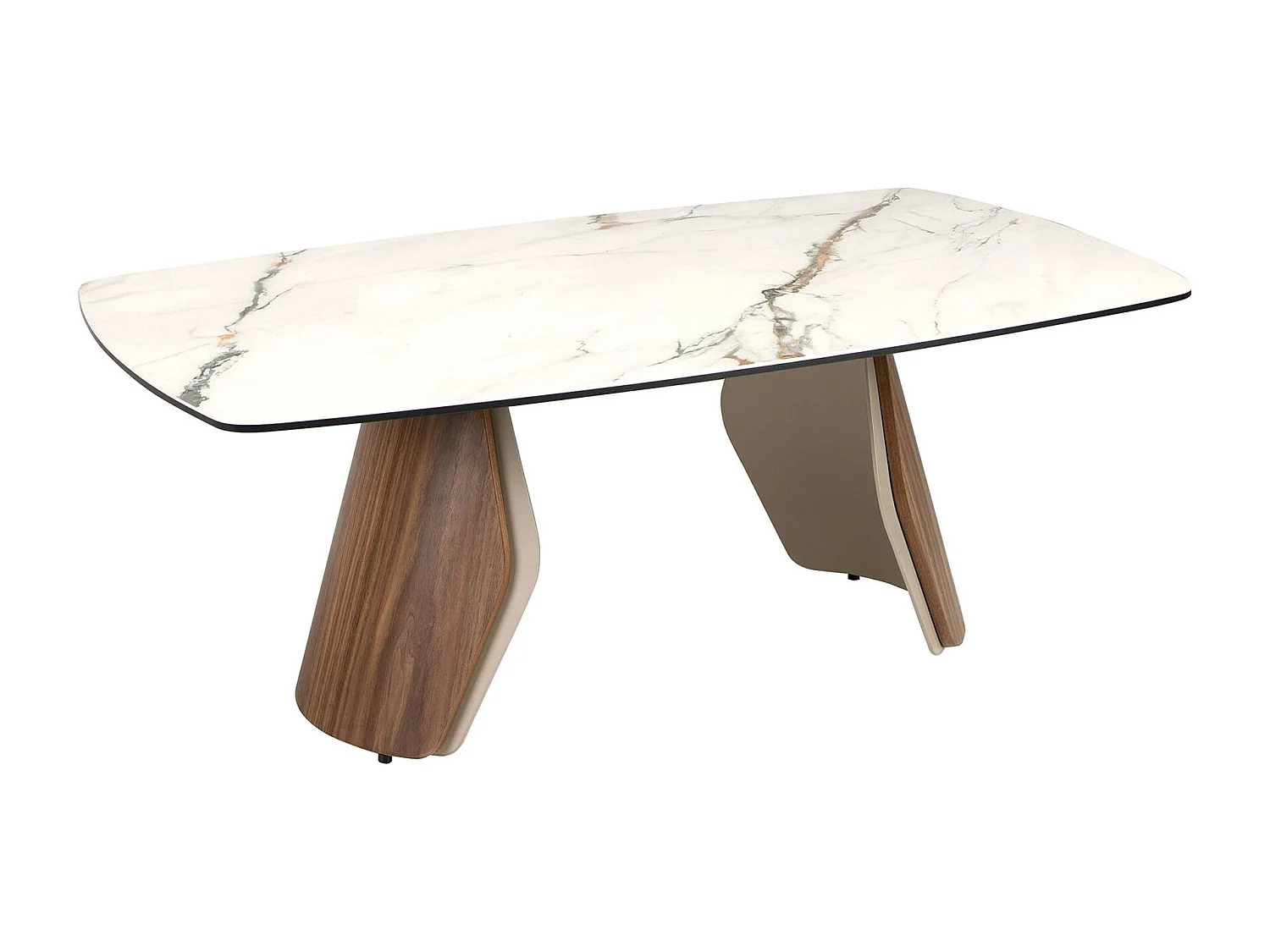 Ovaler Couchtisch aus Feinsteinzeug, metallisiertem Sandstahl und Nussbaumholz 2167 ANGEL CERDA