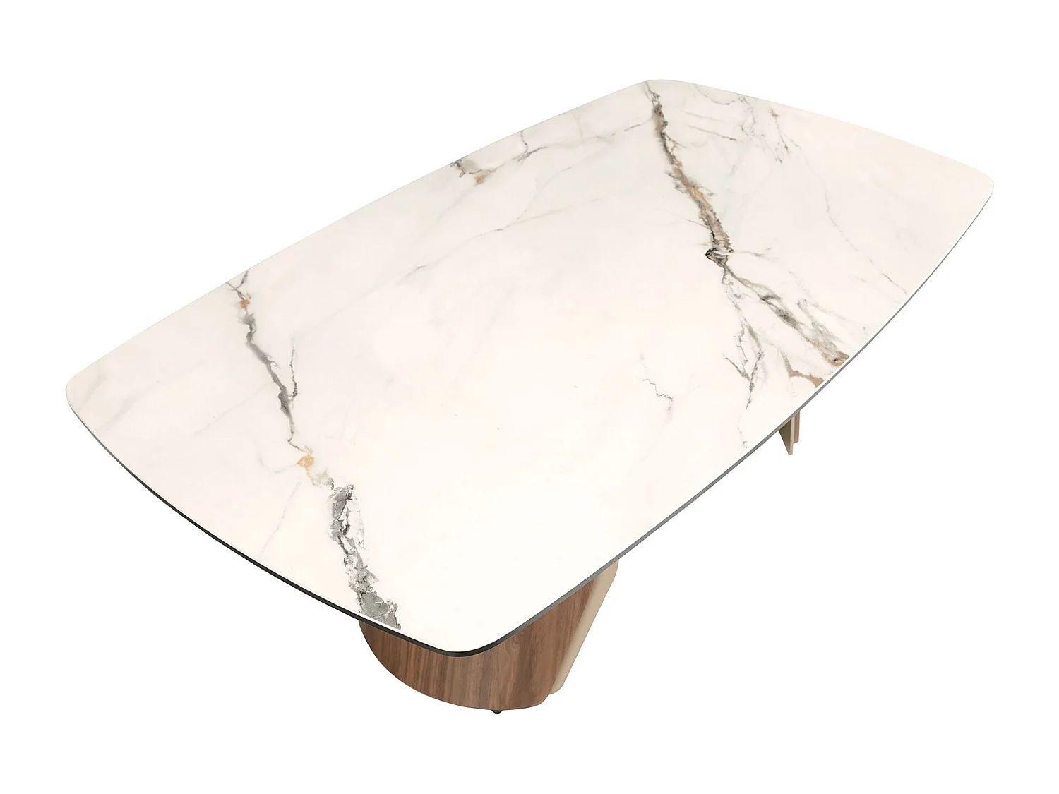 Ovaler Couchtisch aus Feinsteinzeug, metallisiertem Sandstahl und Nussbaumholz 2167 ANGEL CERDA