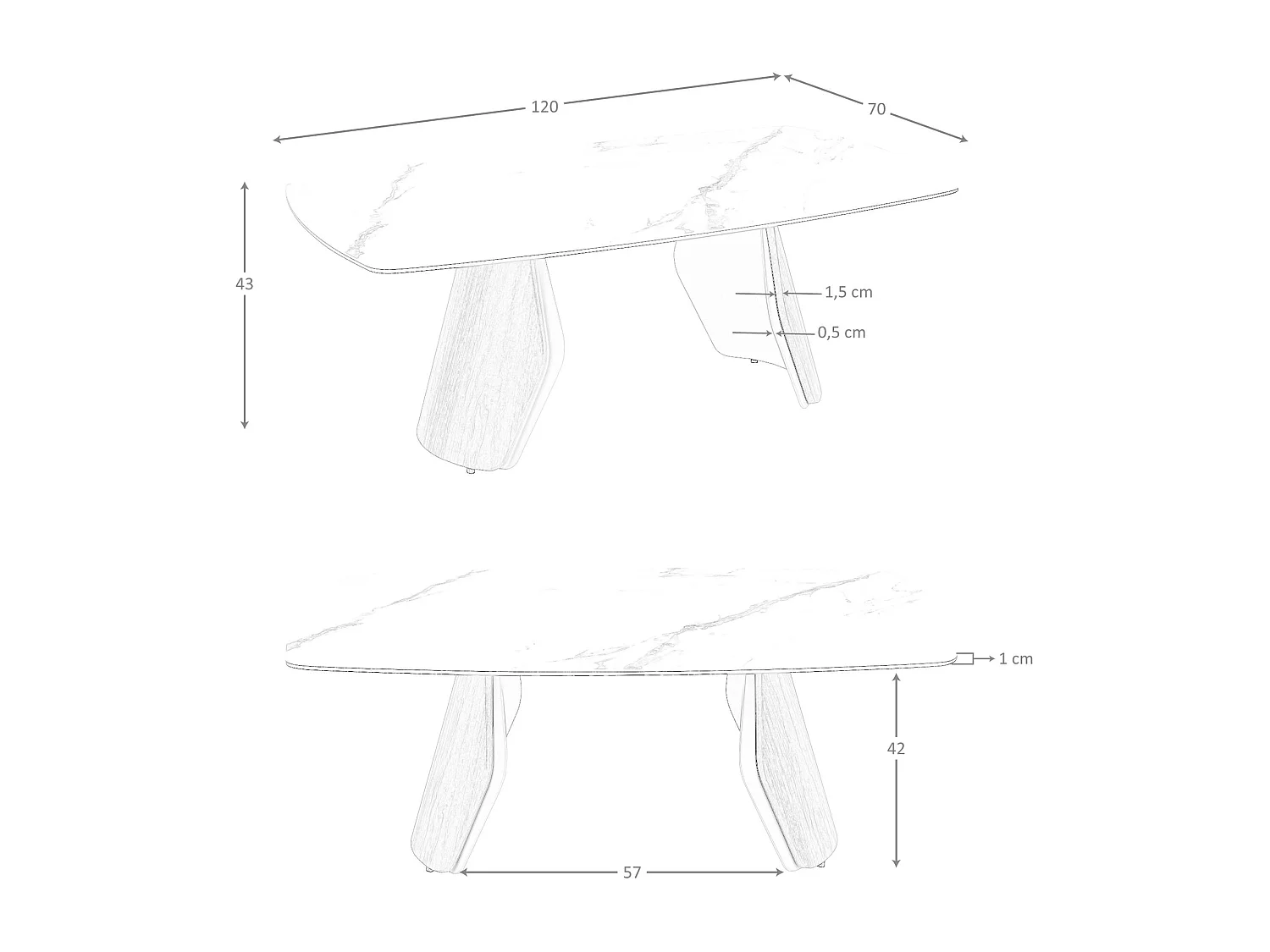 Ovaler Couchtisch aus Feinsteinzeug, metallisiertem Sandstahl und Nussbaumholz 2167 ANGEL CERDA