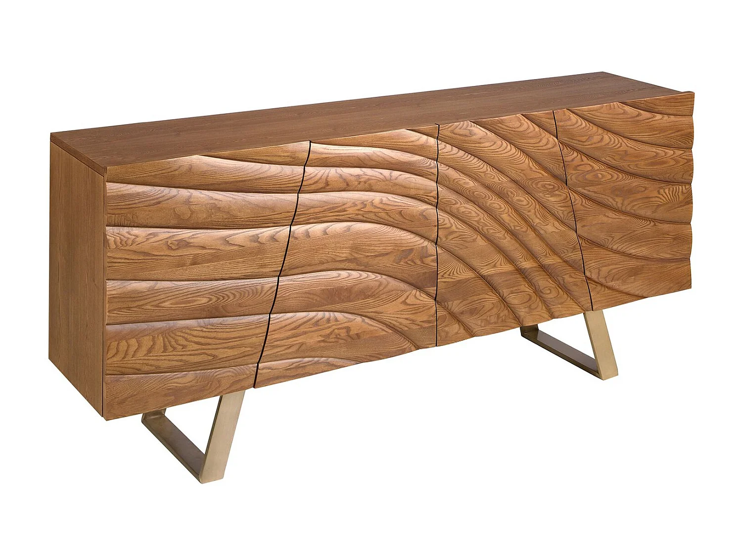 Sideboard aus hellem Nussbaumholz und poliertem goldfarbenem Stahl 3298 ANGEL CERDA