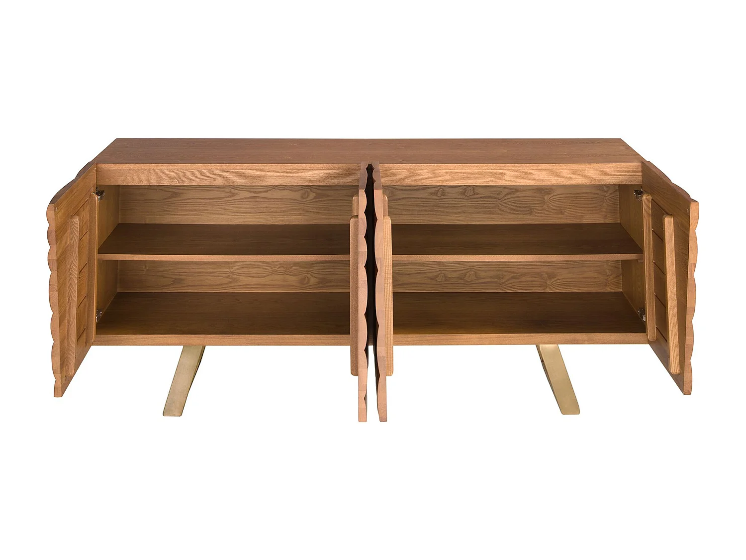 Sideboard aus hellem Nussbaumholz und poliertem goldfarbenem Stahl 3298 ANGEL CERDA