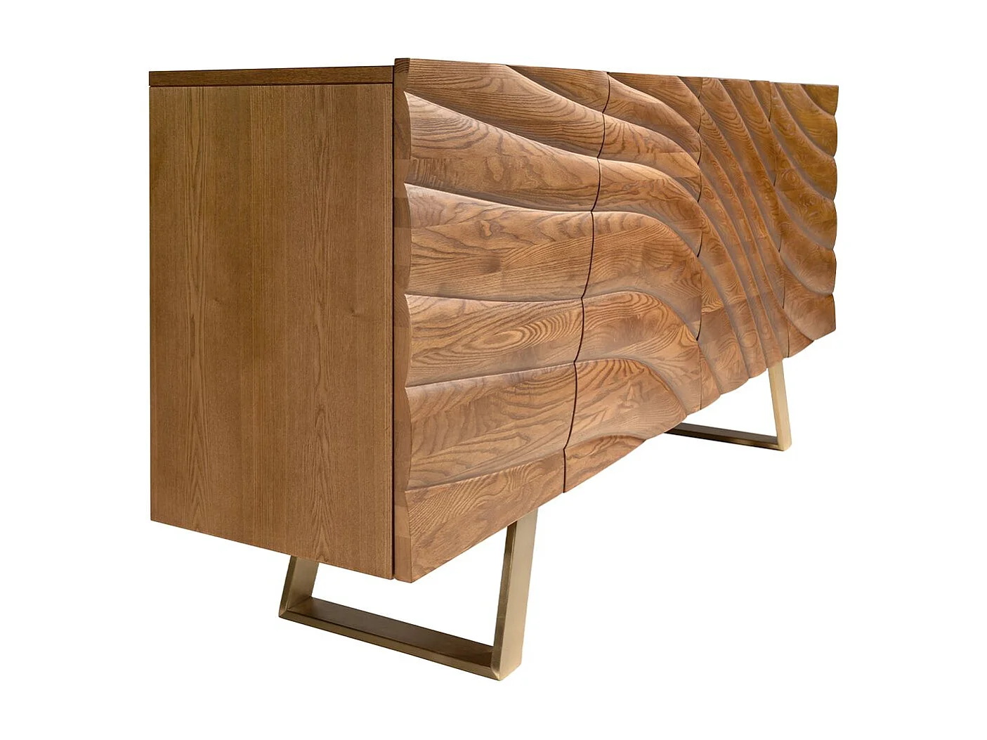 Sideboard aus hellem Nussbaumholz und poliertem goldfarbenem Stahl 3298 ANGEL CERDA