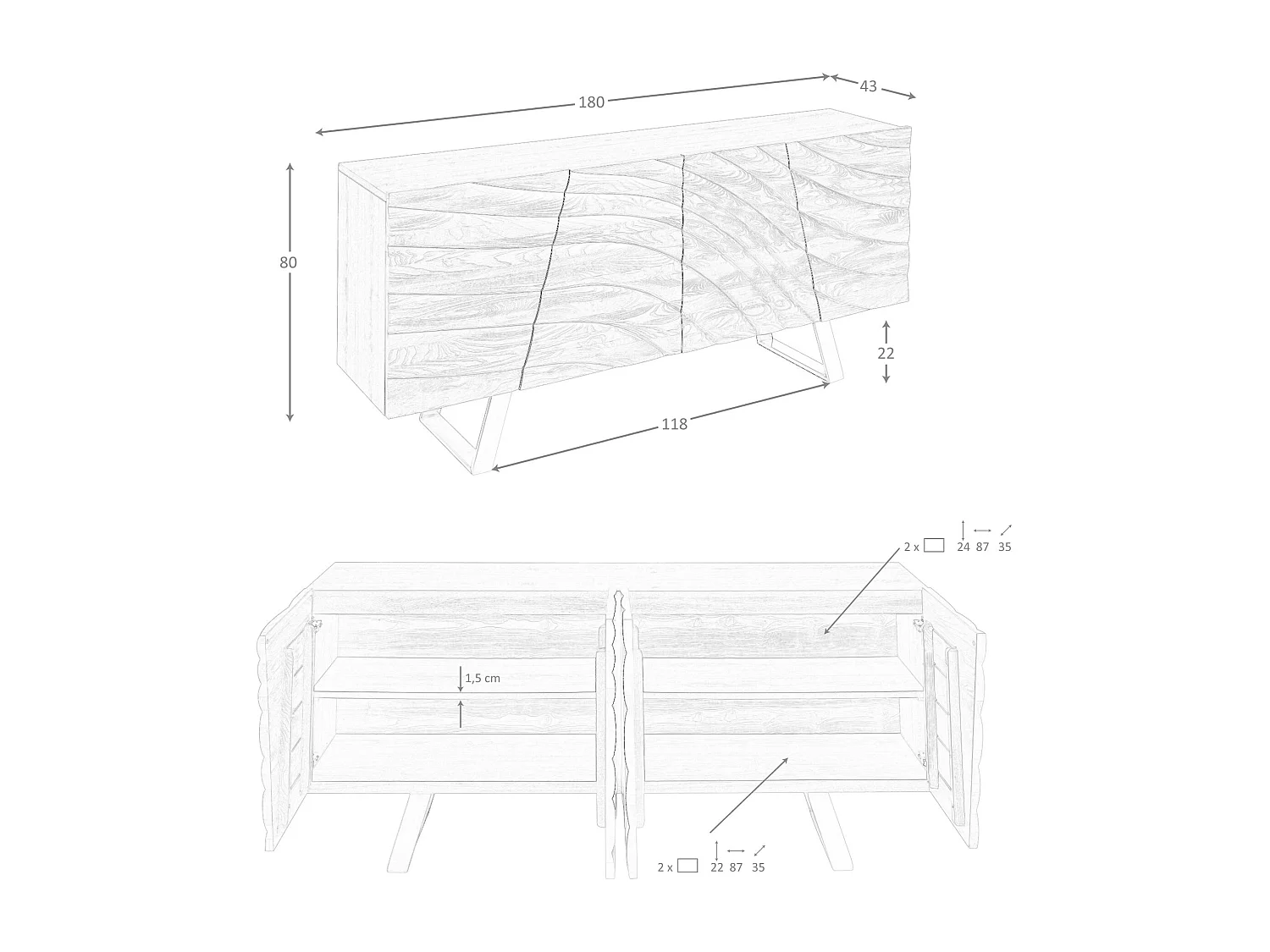 Sideboard aus hellem Nussbaumholz und poliertem goldfarbenem Stahl 3298 ANGEL CERDA