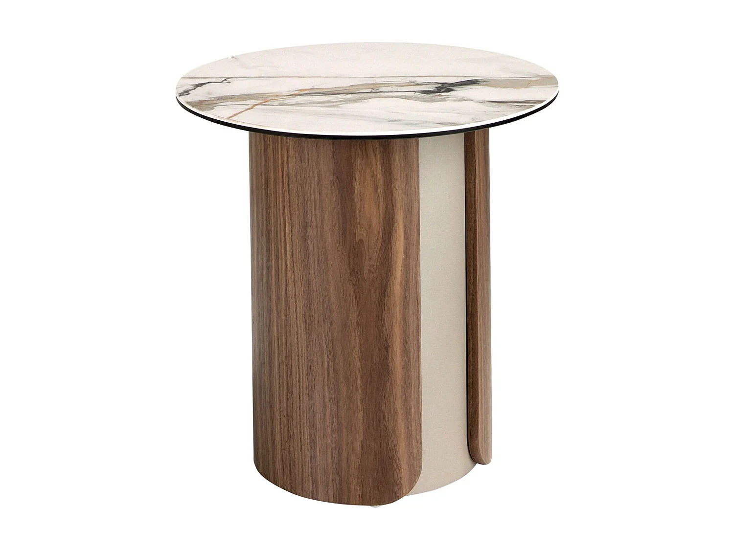 Runder Ecktisch aus Feinsteinzeug, metallisiertem Sandstahl und Nussbaumholz 2166 ANGEL CERDA