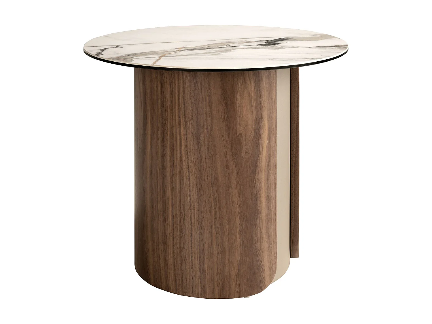 Runder Ecktisch aus Feinsteinzeug, metallisiertem Sandstahl und Nussbaumholz 2166 ANGEL CERDA