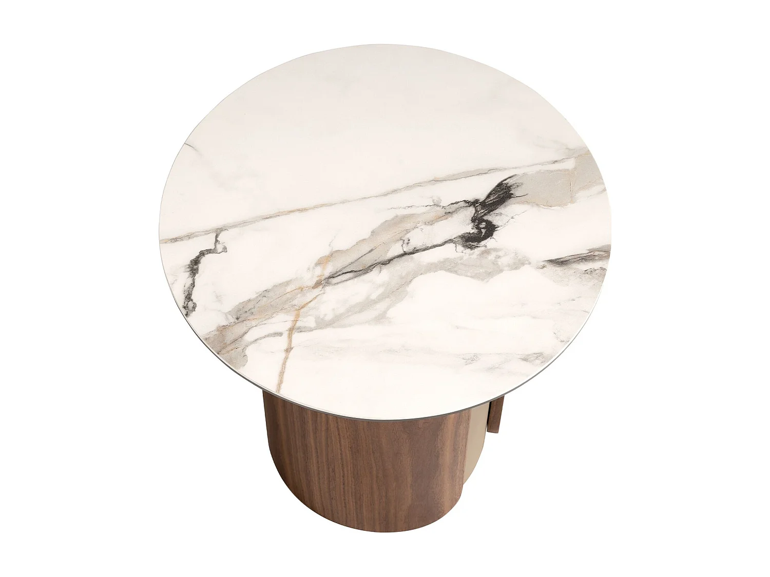 Runder Ecktisch aus Feinsteinzeug, metallisiertem Sandstahl und Nussbaumholz 2166 ANGEL CERDA