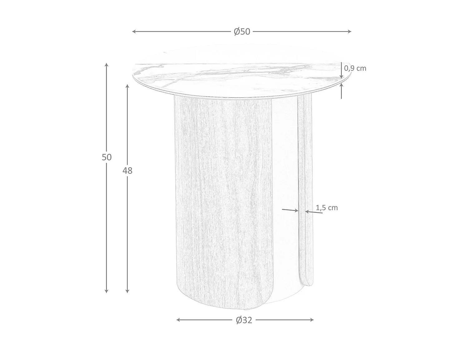 Runder Ecktisch aus Feinsteinzeug, metallisiertem Sandstahl und Nussbaumholz 2166 ANGEL CERDA