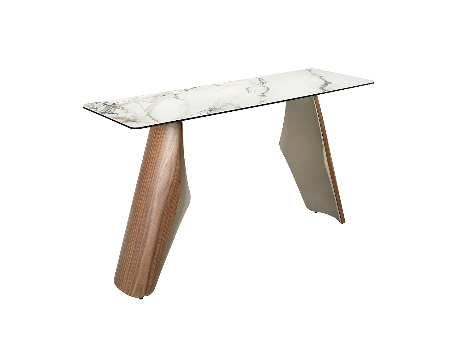 Console rectangulaire en marbre porcelainé, acier sable métallisé et noyer 3296 ANGEL CERDA