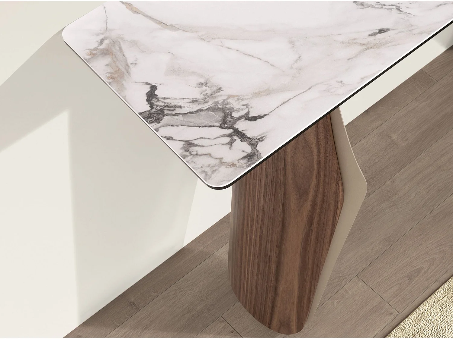 Console rectangulaire en marbre porcelainé, acier sable métallisé et noyer 3296 ANGEL CERDA