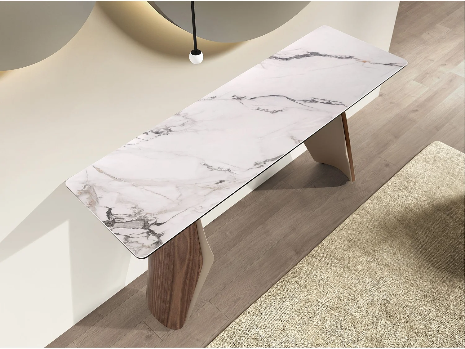 Console rectangulaire en marbre porcelainé, acier sable métallisé et noyer 3296 ANGEL CERDA