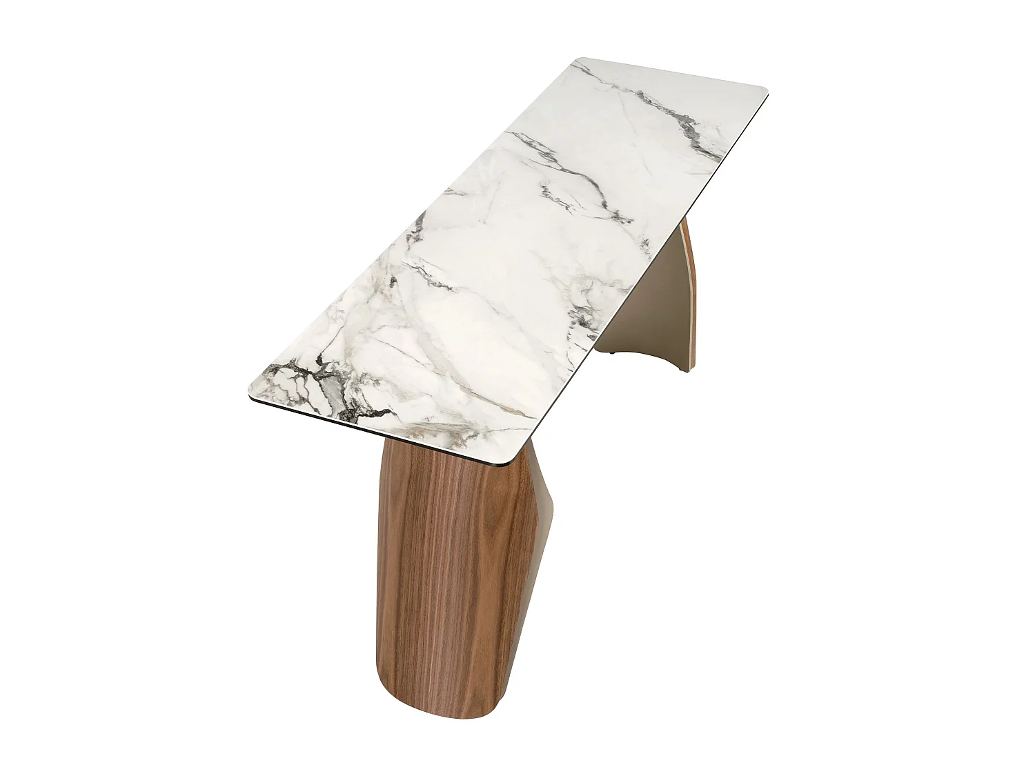Console rectangulaire en marbre porcelainé, acier sable métallisé et noyer 3296 ANGEL CERDA