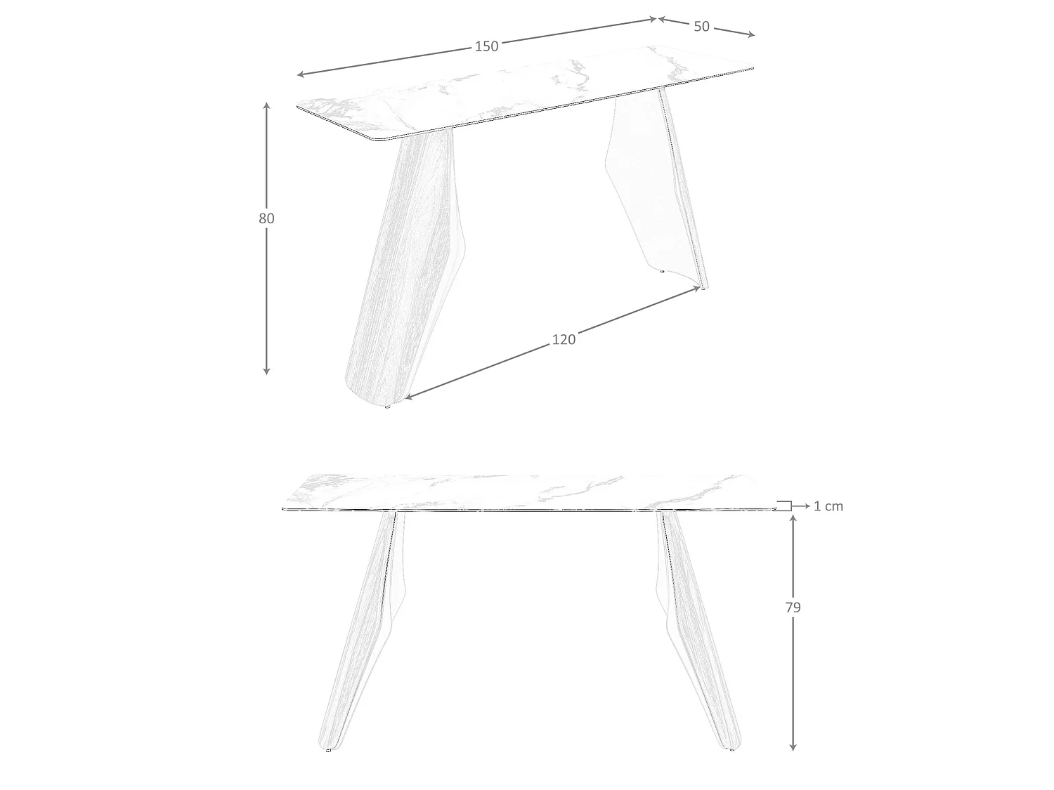 Console rectangulaire en marbre porcelainé, acier sable métallisé et noyer 3296 ANGEL CERDA