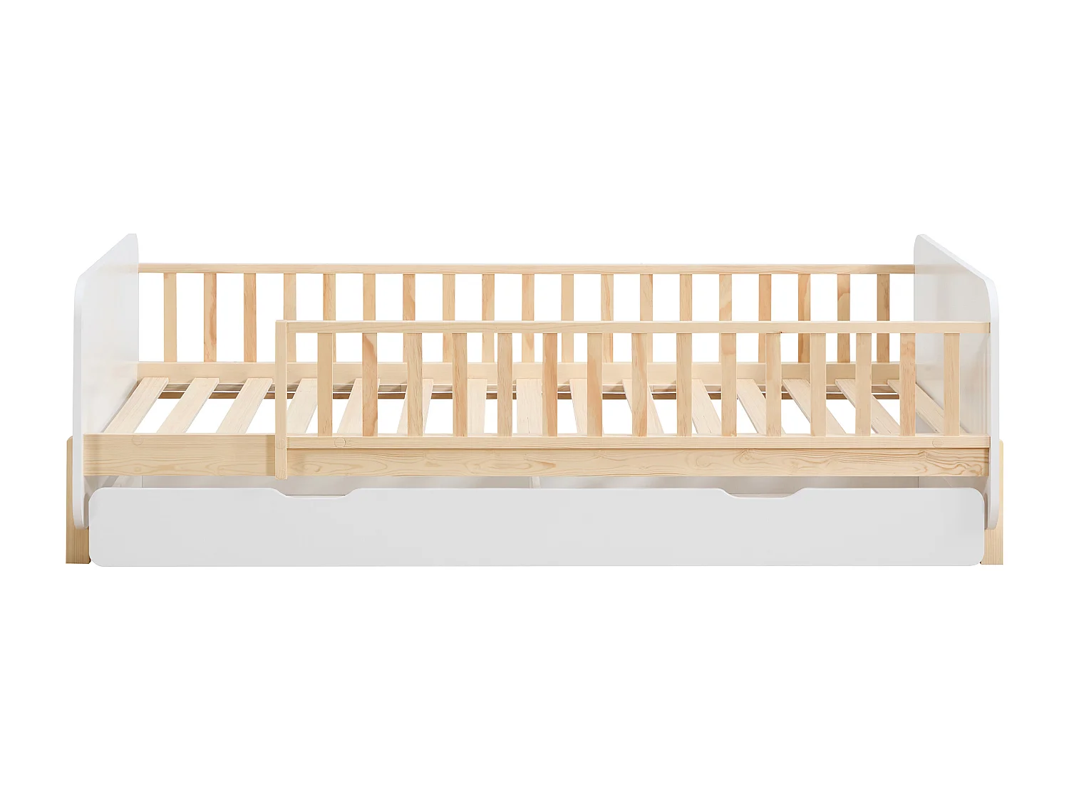 Lit 90 x 190 cm avec tiroir - Pin et MDF - Coloris : Naturel et blanc + Matelas - LADEMI