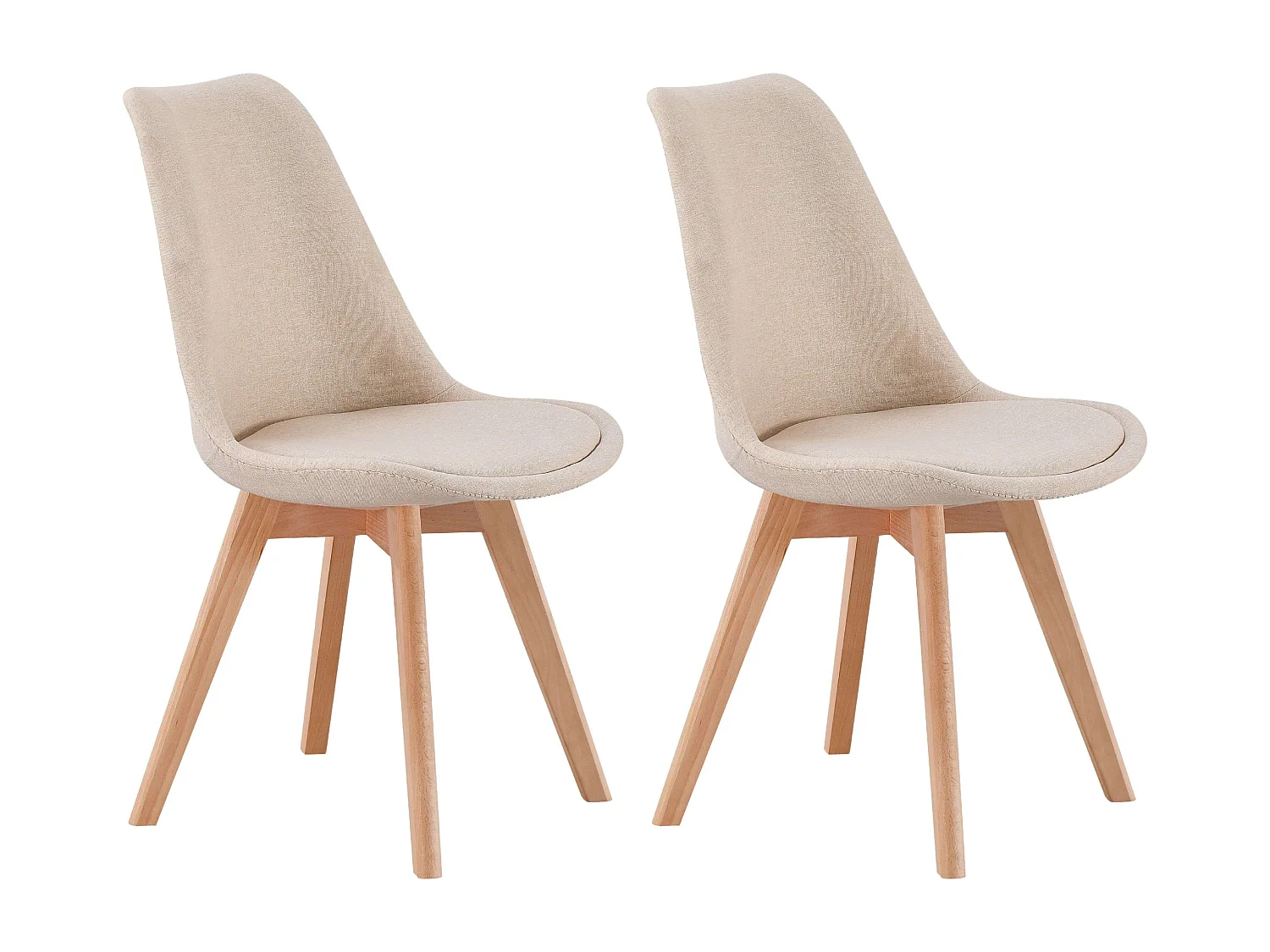 Conjunto de sala de jantar e estar estilo bistrô bege com 2 cadeiras estofadas, tecido e pés em carvalho faia.