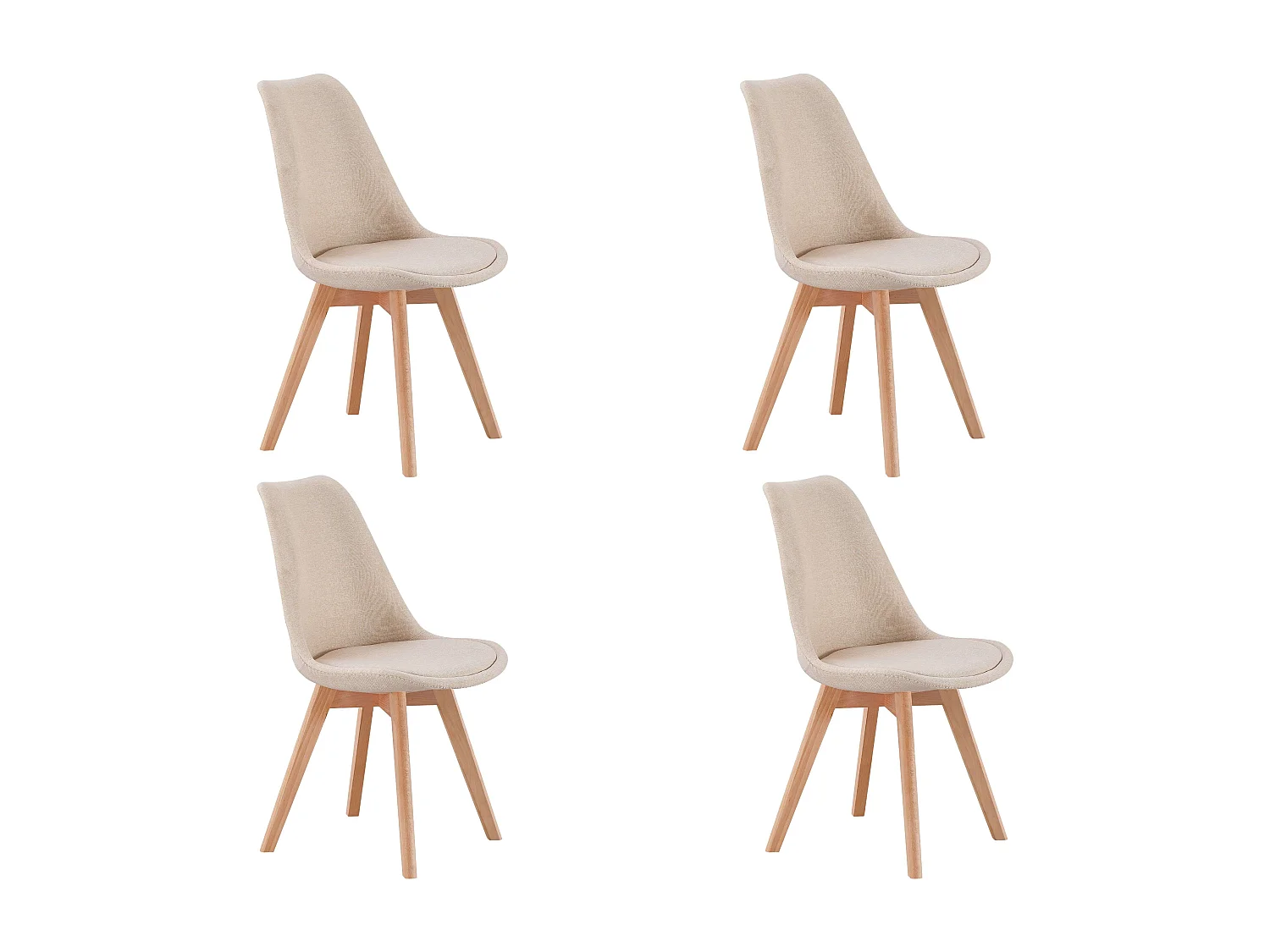 Pack de comedor Bistro beige y roble (4 sillas tapizadas) 48x84x54 cm