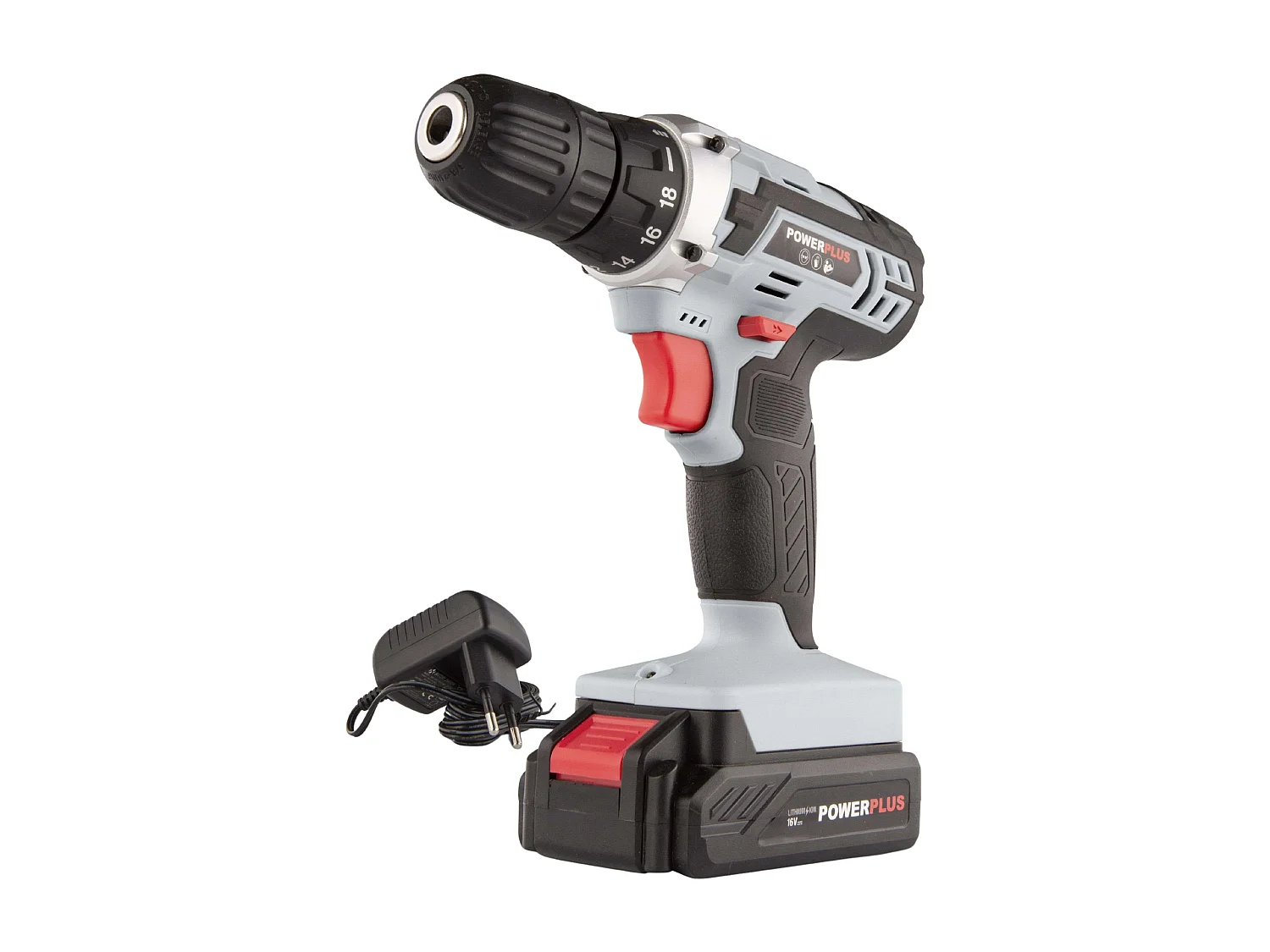 Taladro Atornillador Inalámbrico 16V con Batería 1300 mAh y Cargador, 2 Velocidades, 18 Niveles de Par, Luz LED y 7 Brocas