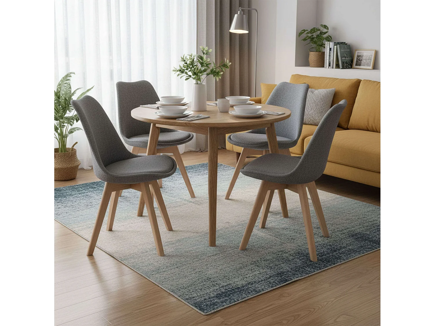 Conjunto de jantar bistrô cinza e carvalho com 2 cadeiras estofadas, 84x48x54 cm