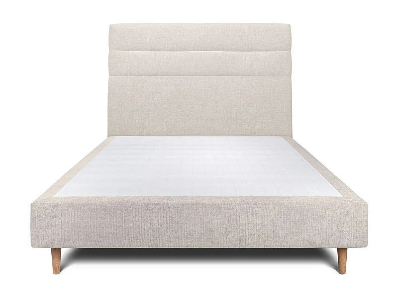 Lit 140x190cm avec tête de lit lignes tissu et sommier tapissier Beige clair - Hauteur totale : 35cm