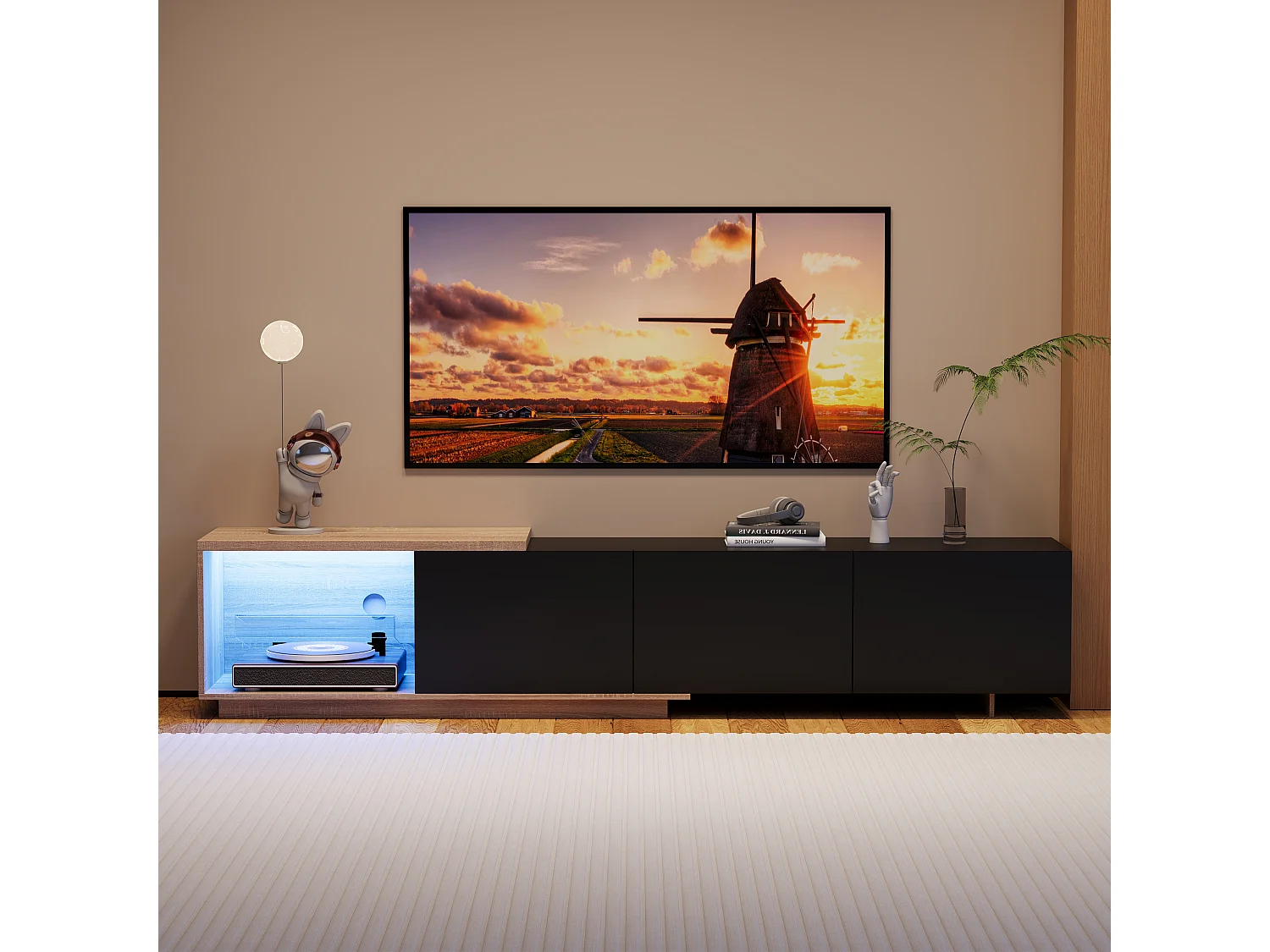 Supports de télévision extensibles avec éclairage LED - Cabinet de télévision - Mobilier de télévision modulaire de console multimédia, rangement ouvert et tiroirs