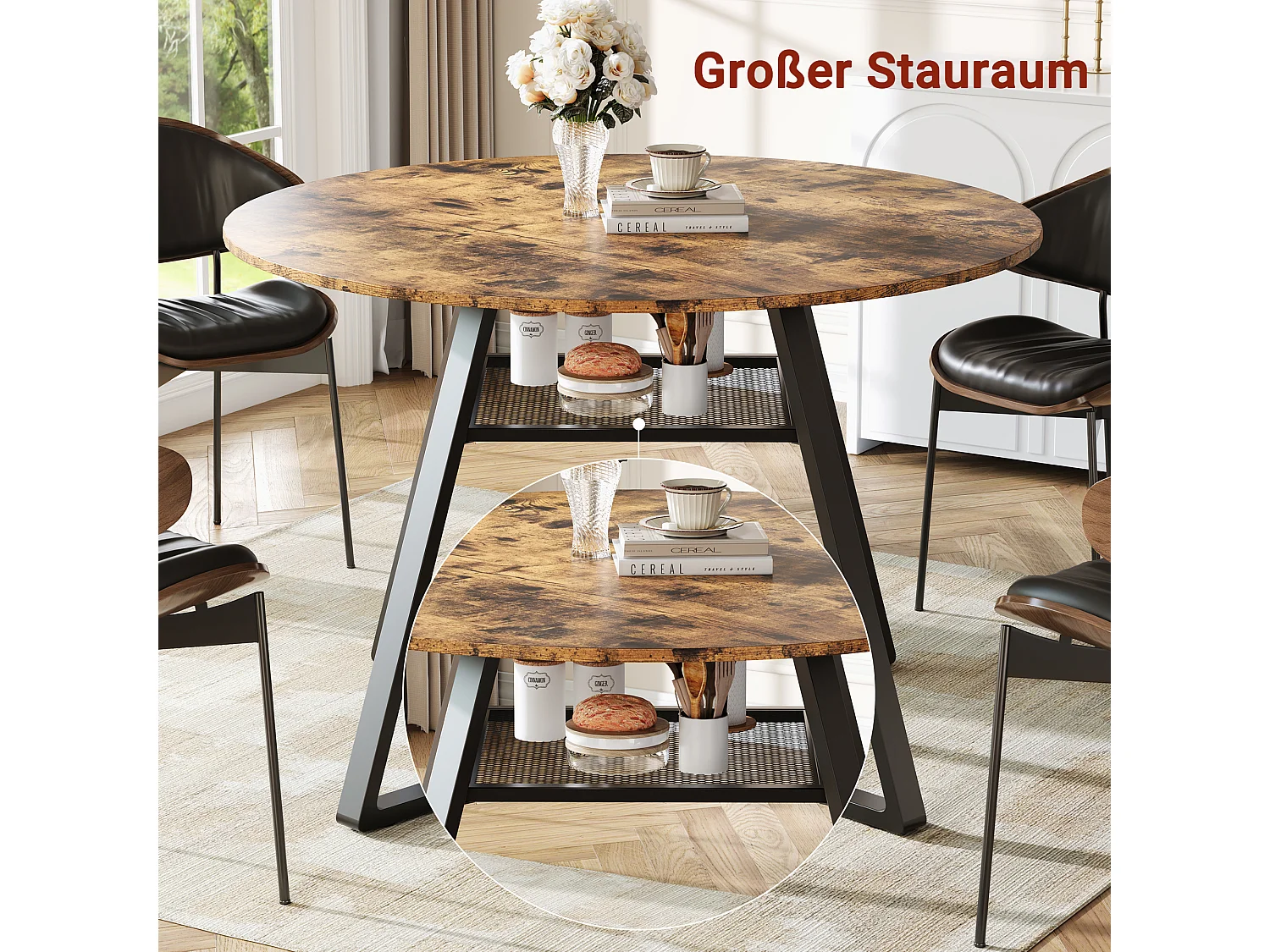 Table ronde pour 4 personnes - Table de cuisine en bois économisant de l'espace avec des jambes en métal - Table pour meubles de salle à manger, 120cm