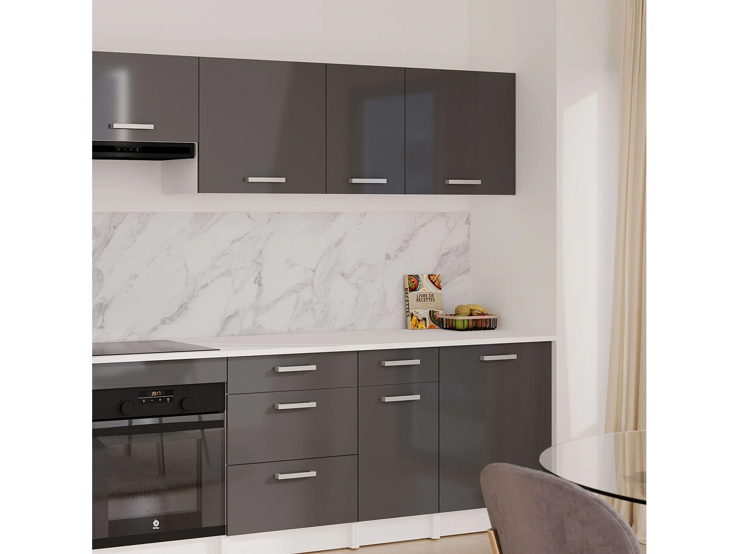 Módulo alto Vetro cocina 1 puerta blanco y gris brillante 55x40x33 cm