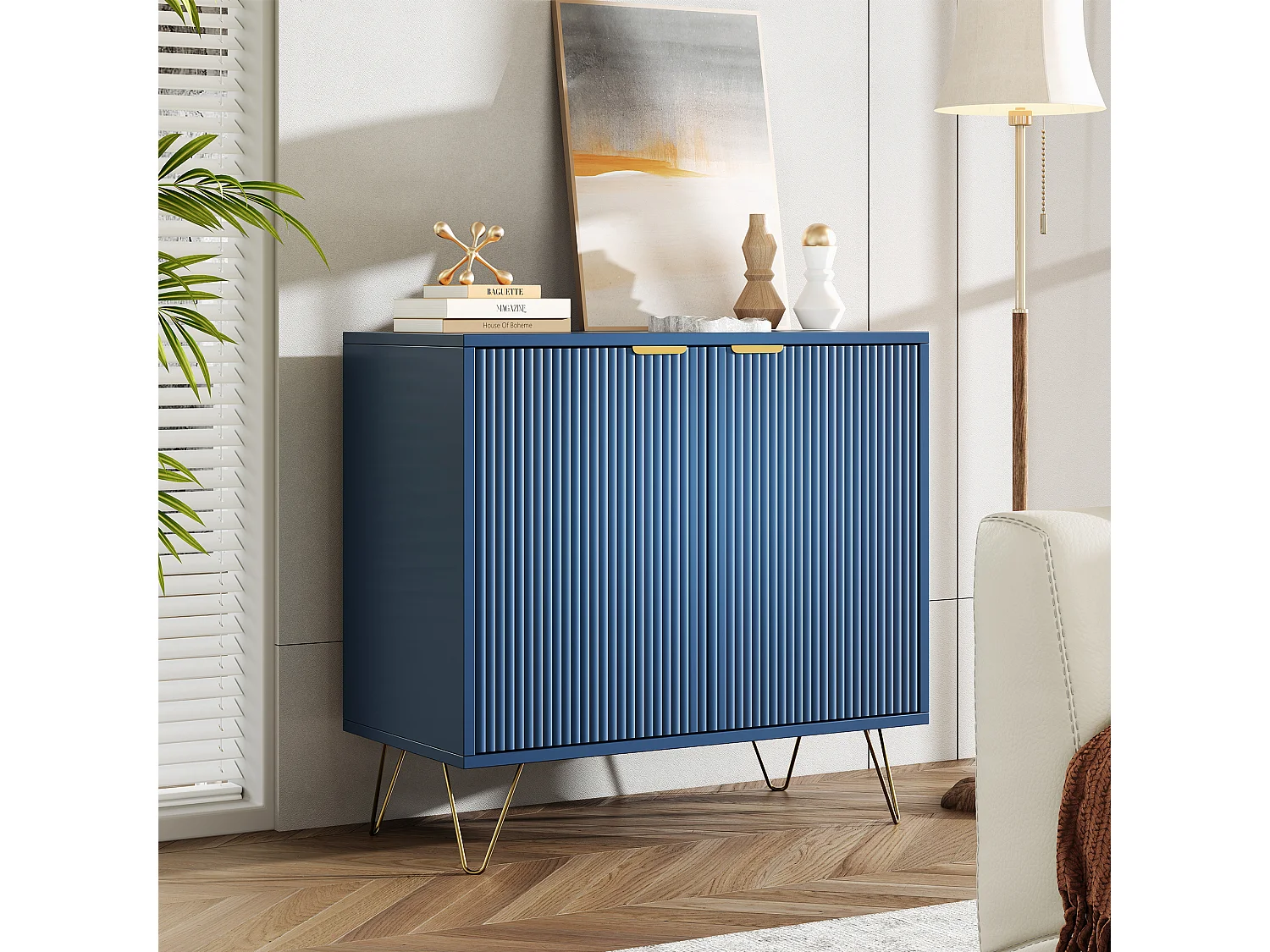 Commode avec 2 portes - Cuisine polyvalente - Armoire de rangement moderne pour la cuisine du salon - Bleu foncé
