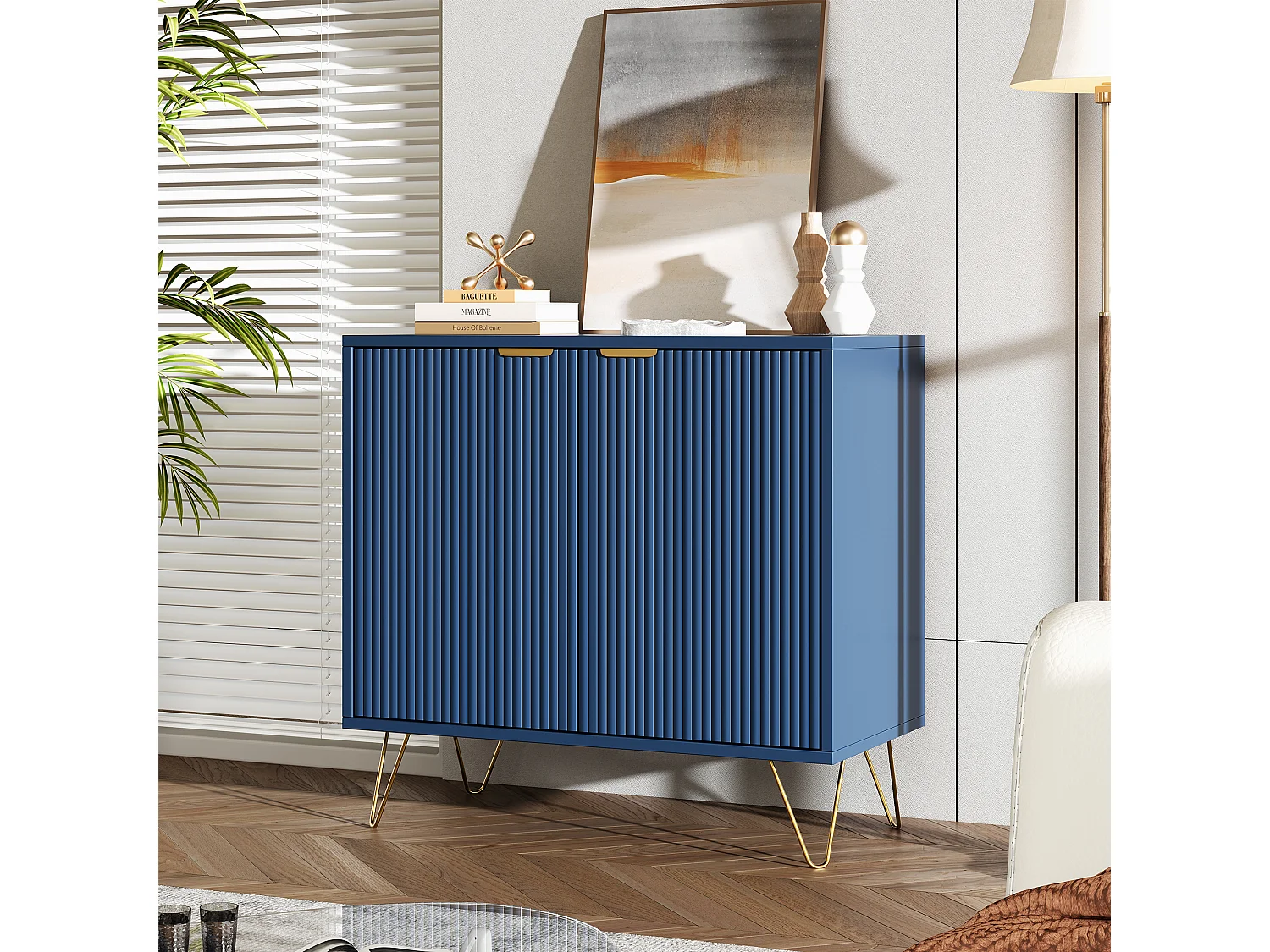 Commode avec 2 portes - Cuisine polyvalente - Armoire de rangement moderne pour la cuisine du salon - Bleu foncé