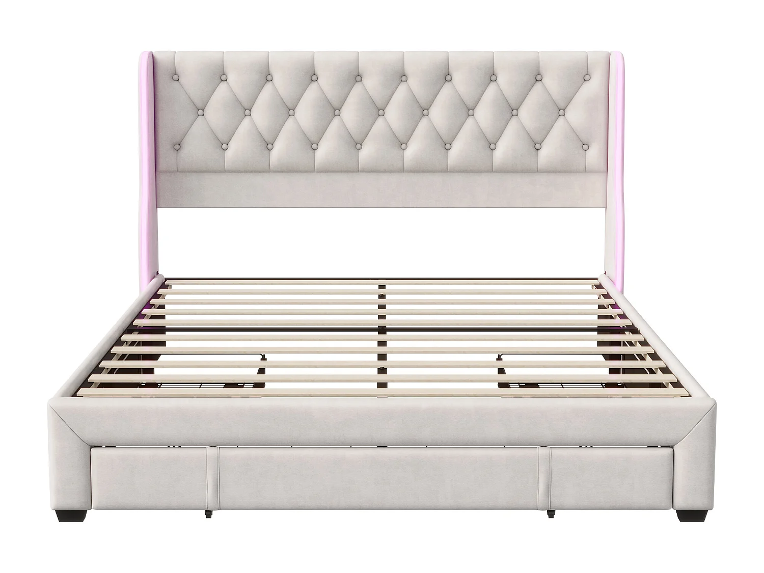 Lit rembourré 160x200cm - lit de stockage avec 3 tiroirs en fer et tête avec bandes de lumière double côté, cadre de lit double