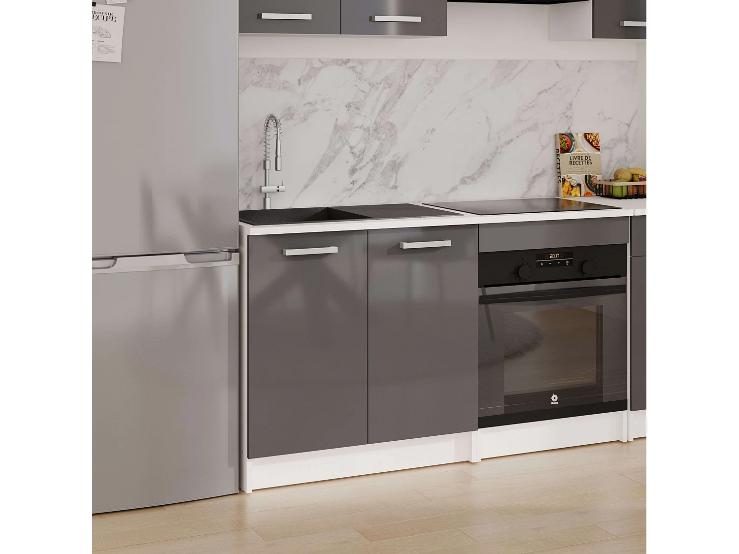 Módulo fregadero cocina Vetro 2 puertas encimera blanca 84x80x60cm