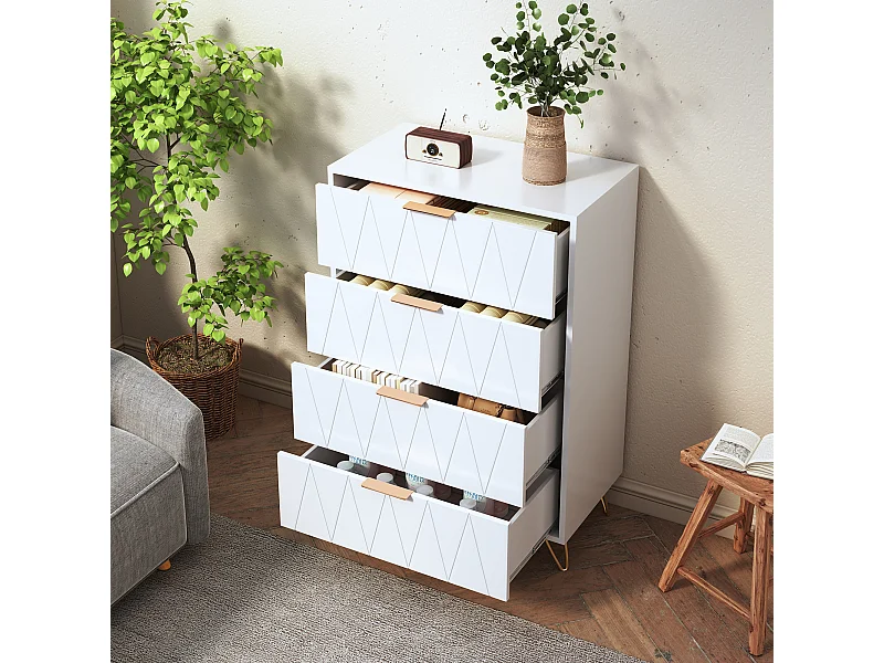 Blanc 4 tiroirs armoire de rangement - placard - armoire de plancher - armoire d'accent pour salon couloir salle à manger entrée